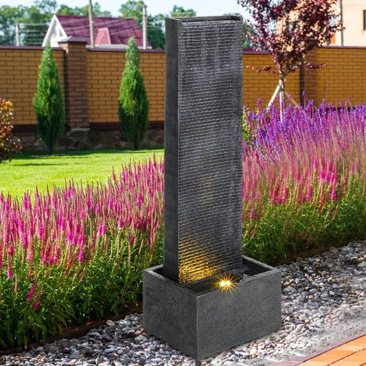 98cm H Black Rectangle Waterfall Stone Look Water Fountain with LED Light Velora Boutique