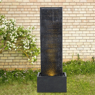 98 cm hoher, schwarzer rechteckiger Wasserfallbrunnen in Steinoptik mit LED-Beleuchtung secondary