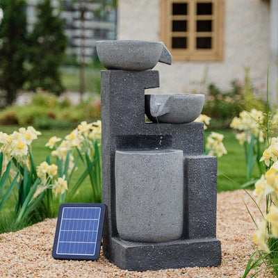 Gartenbrunnen mit Kaskadenfunktion, Solar-LED-Beleuchtung, Felsfall-Wasserspiel
